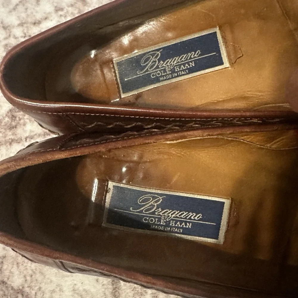 Bragano by Cole Haan Brown Leather Tassel Loafers Mens 11‎ Italy Office Vintage